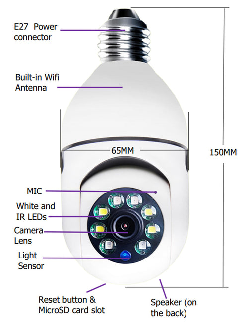 WiFi CAMERA 1080P Bulb 4X Zoom Camera E27 Home 5GWiFi Alarm Monitor - alt