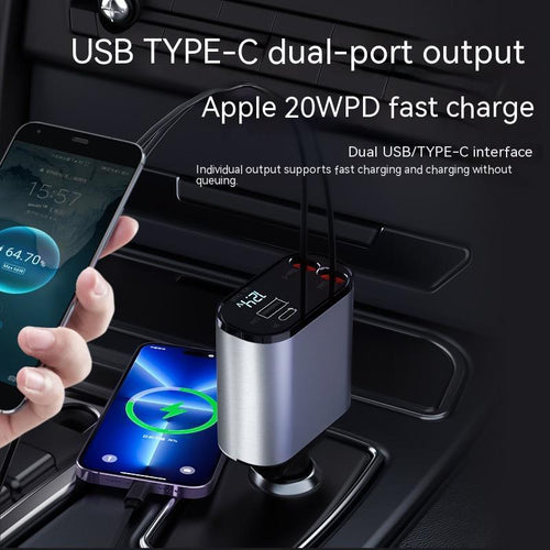 Metal Car Charger 100W Super Fast Charging Car Cigarette Lighter USB And TYPE-C Adapter - alt